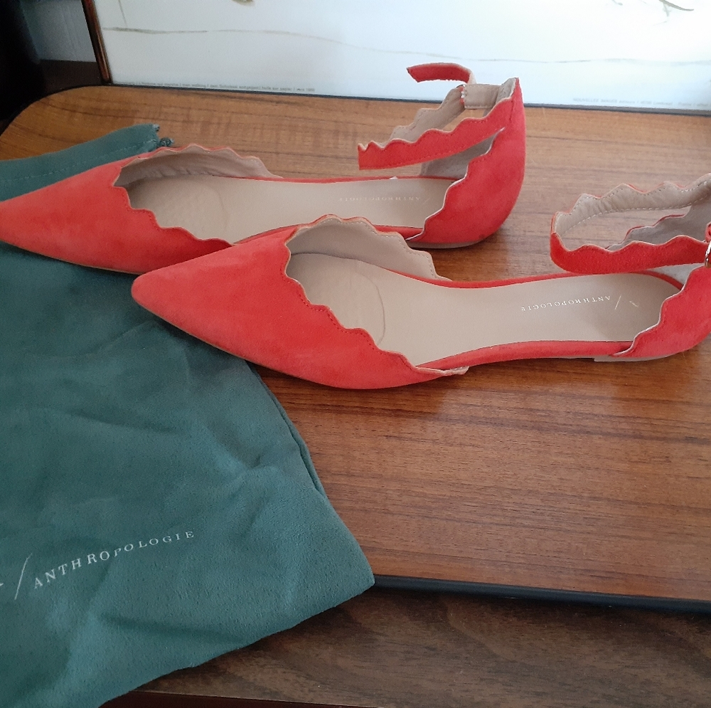 Anthropologie scalloped ankle strap flats
